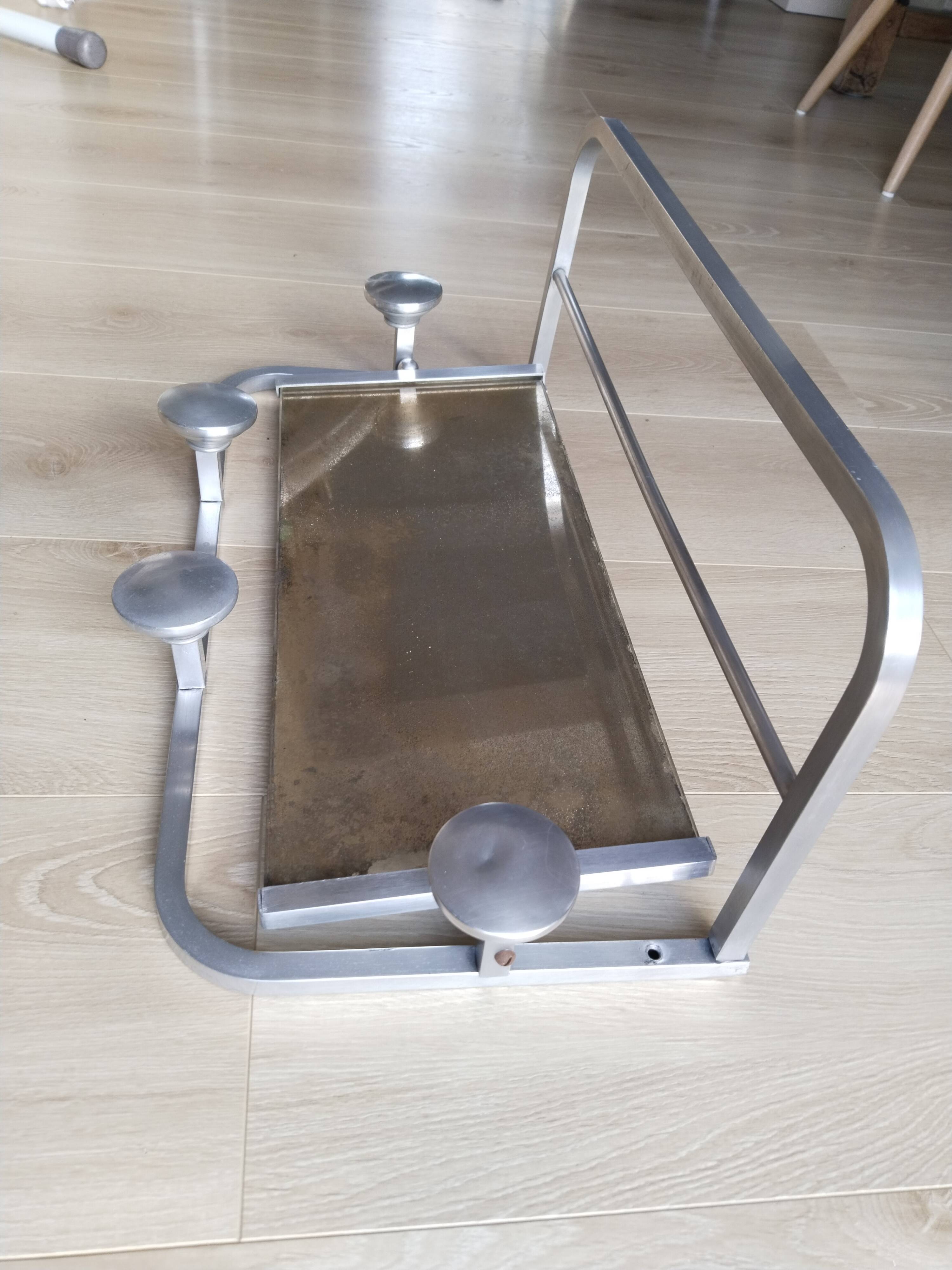 Coat rack in aluminum and mirror, vintage, Sncf style, luggage rack, hat rack