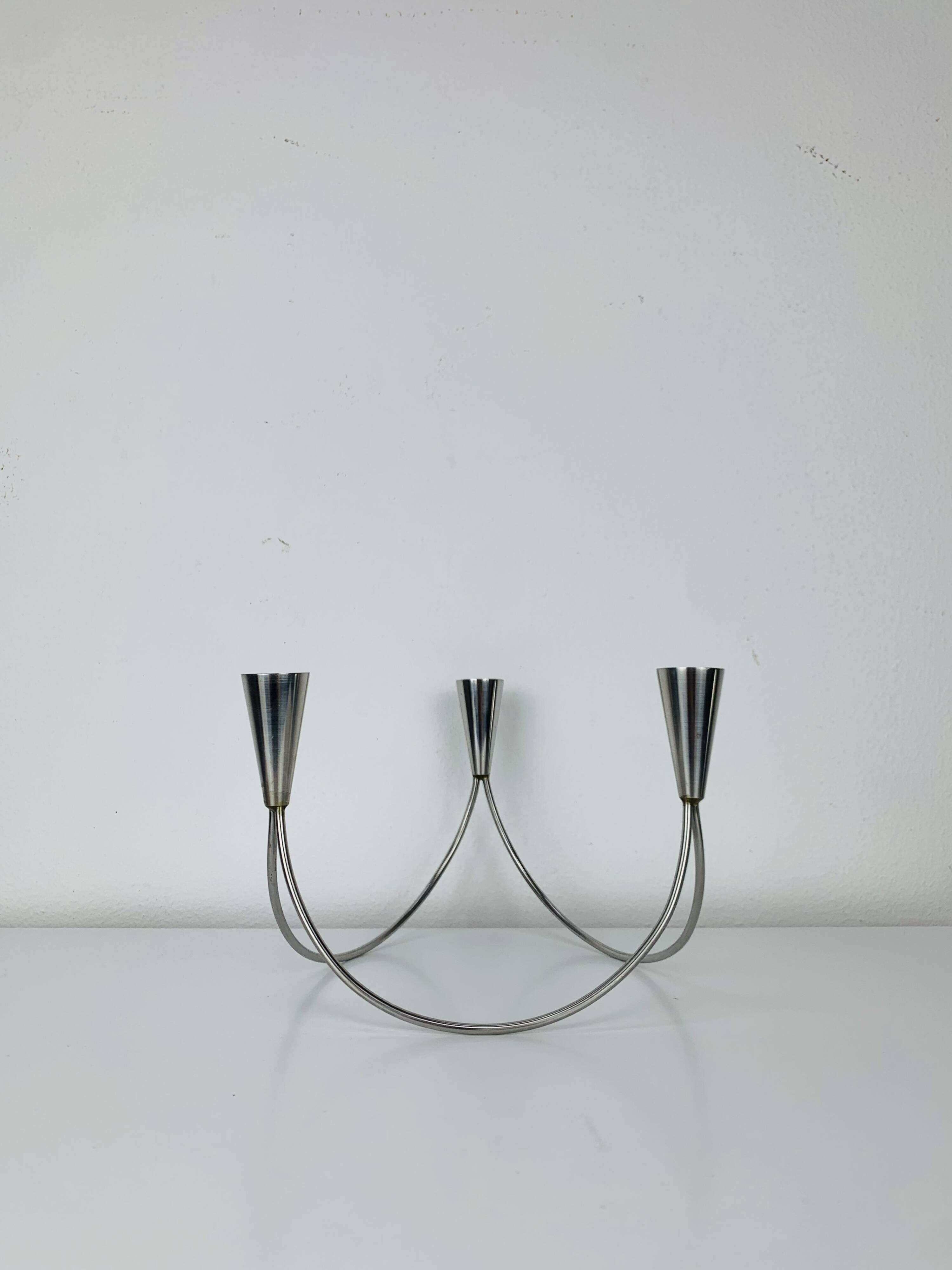 Vintage triple stainless steel candle holder
