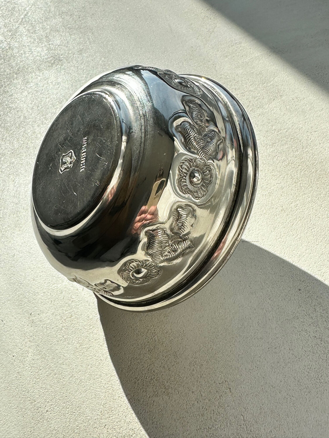 Antique silver-plated box with floral decoration