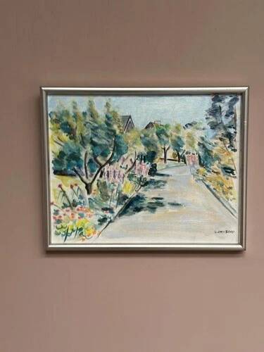 Swedish Oil on Canvas “Landscape” by Lena Jenny Malmajo,Vintage & Framed 46×37cm