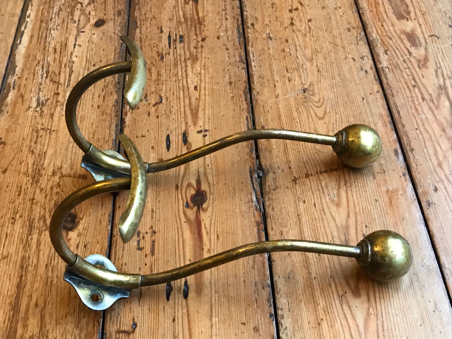 2 patères doubles porte manteau laiton vintage