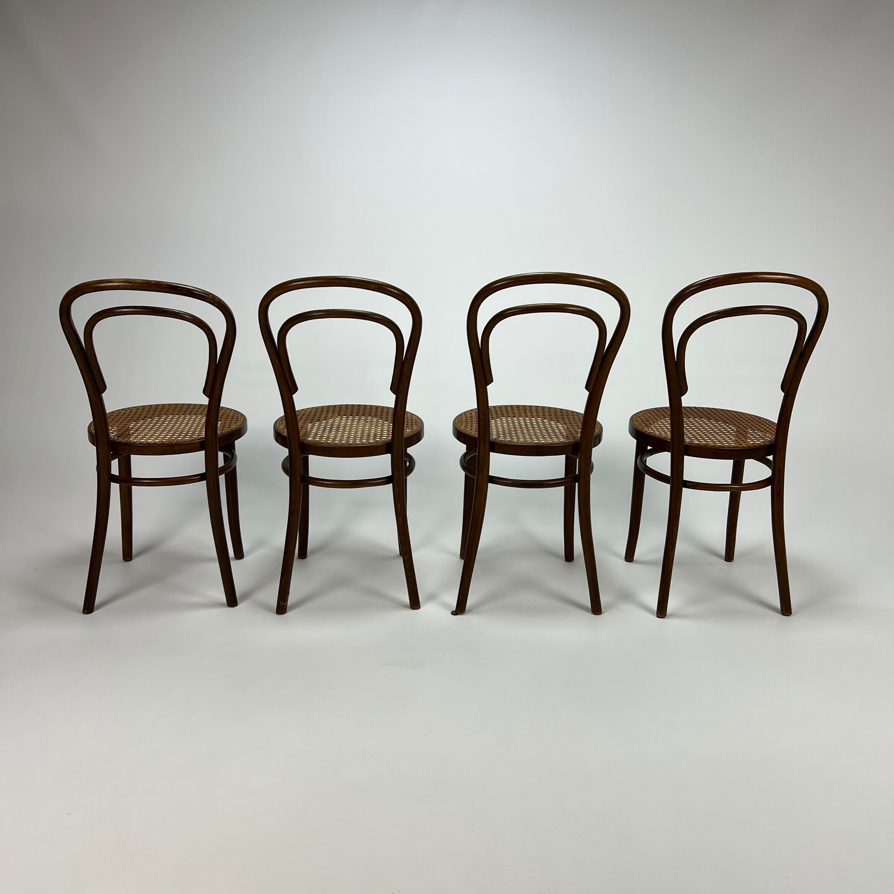 Ensemble de 4 chaises de salle à manger Mid Century Zpm Radomsko Bentwood et Cane, années 1960
