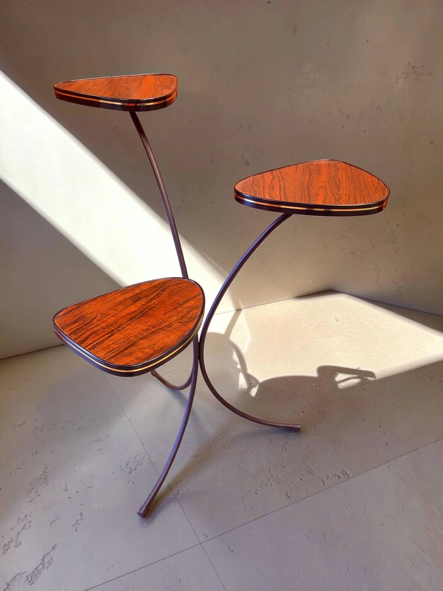 Retro plant table with levels, rosewood veneer, black trim