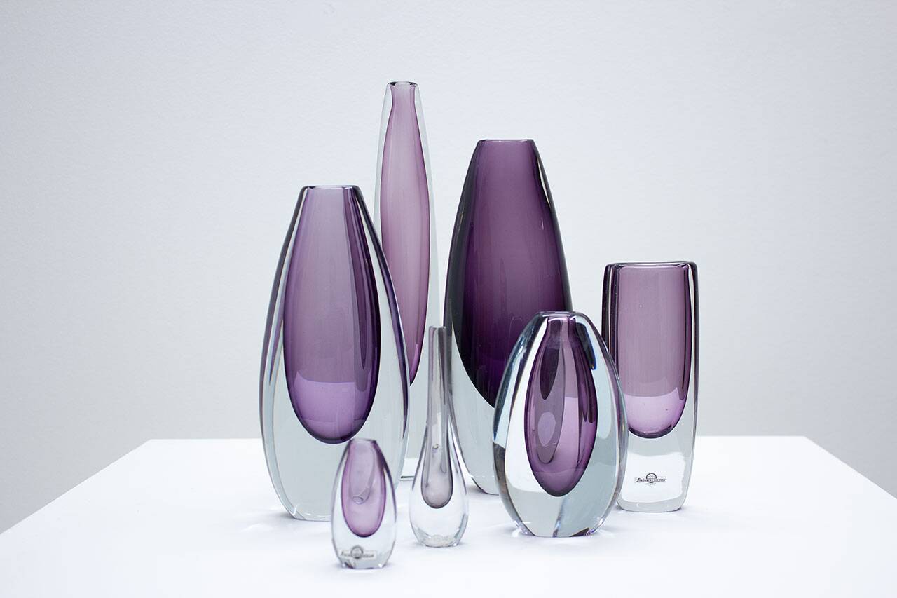 Group of 7 glass "Sommerso" vases by Strömbergshyttan, Sweden
