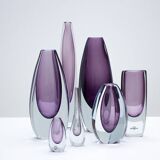 Group of 7 glass "Sommerso" vases by Strömbergshyttan, Sweden