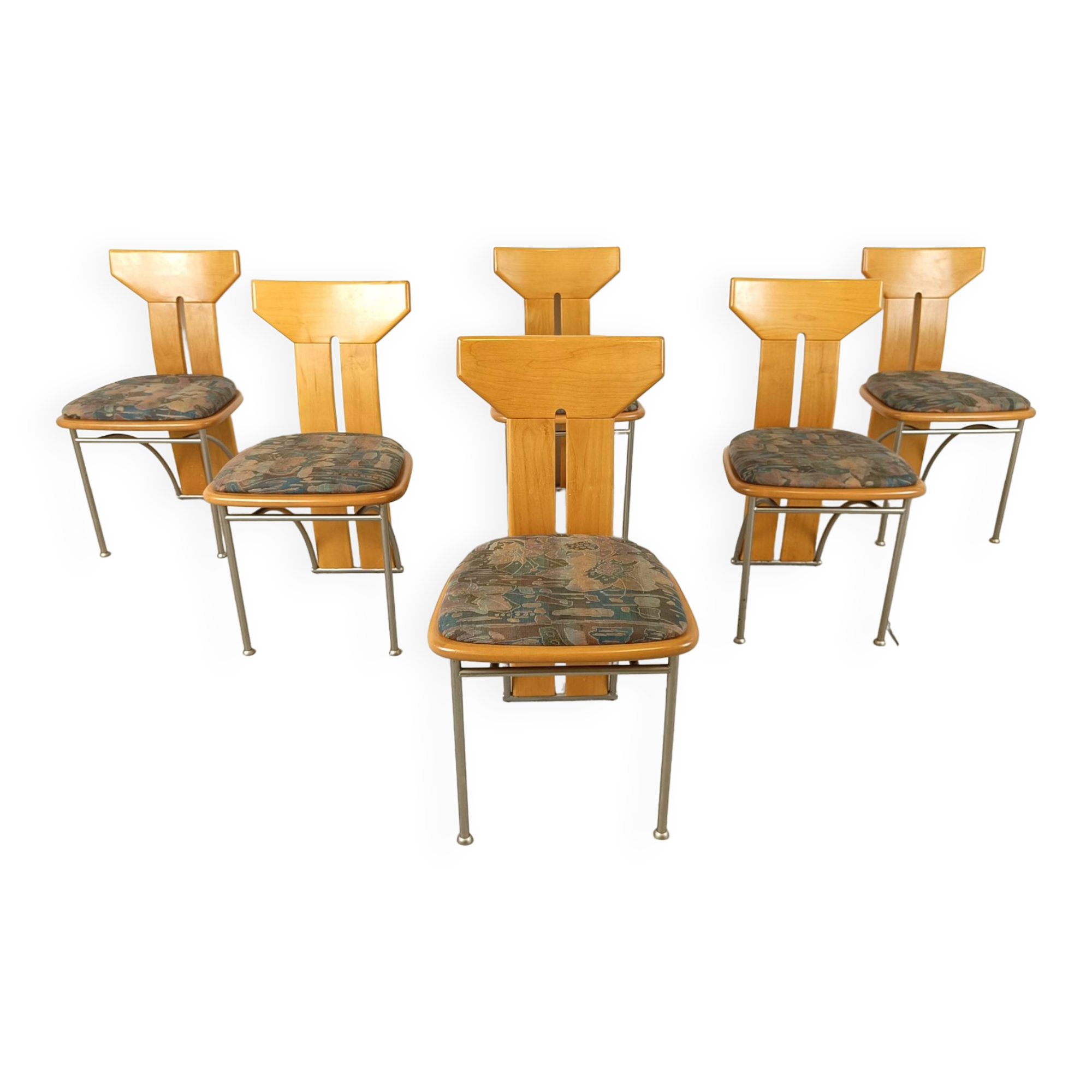 Ensemble de 6 chaises à repas italiennes postmodernes, 1980