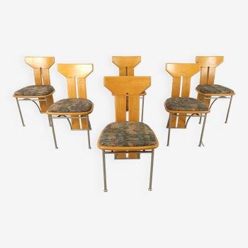 Set of 6 postmodern italian dining chairs, 1980s
