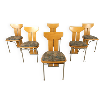 Set of 6 postmodern italian dining chairs, 1980s