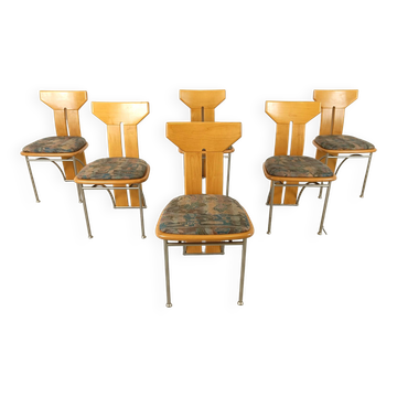 Set of 6 postmodern italian dining chairs, 1980s