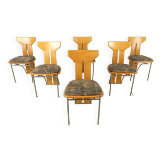 Ensemble de 6 chaises à repas italiennes postmodernes, 1980