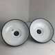 Pair of antique enamelled industrial workshop suspensions