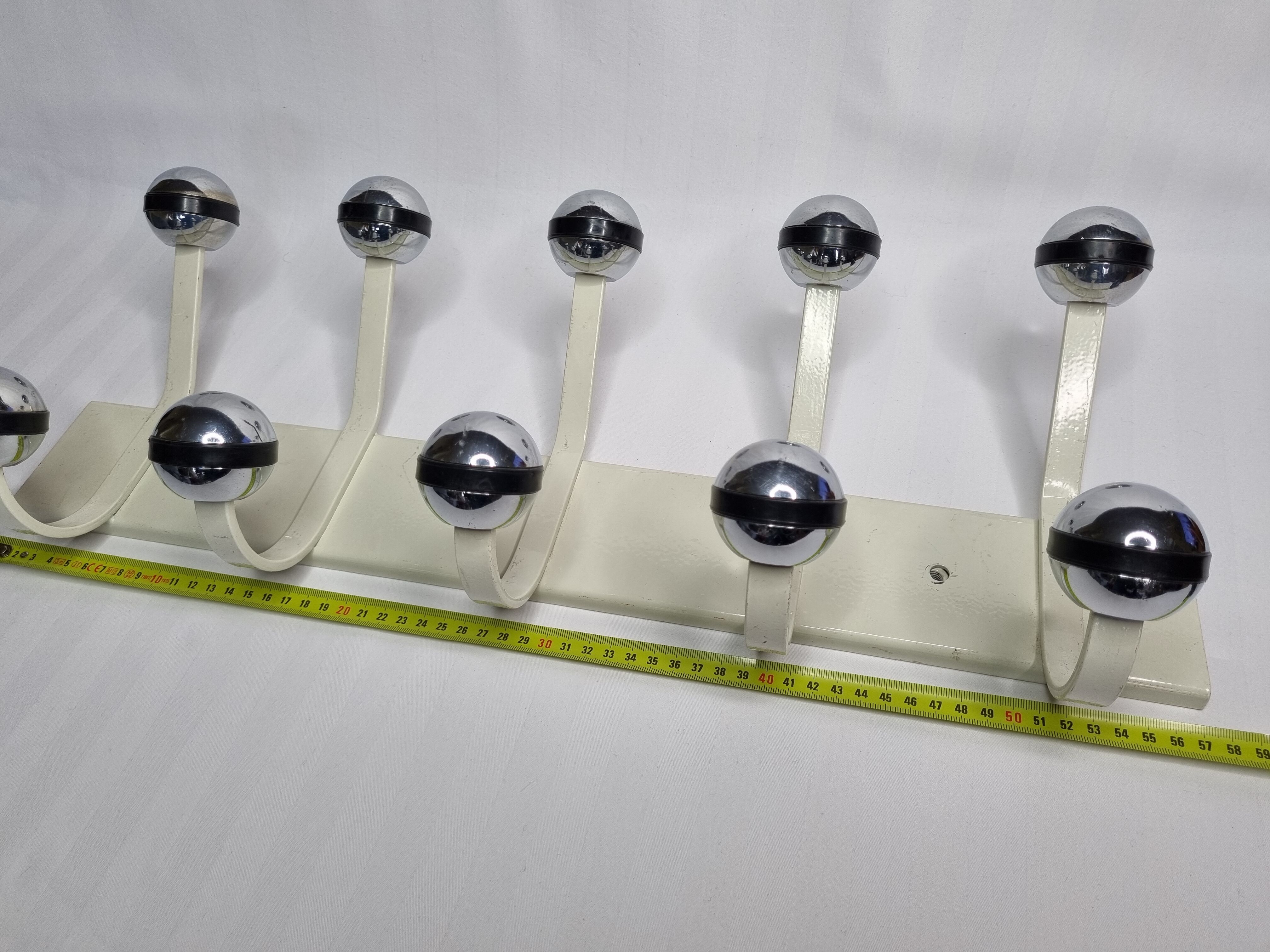 Vintage wall coat rack, five hooks, 70s