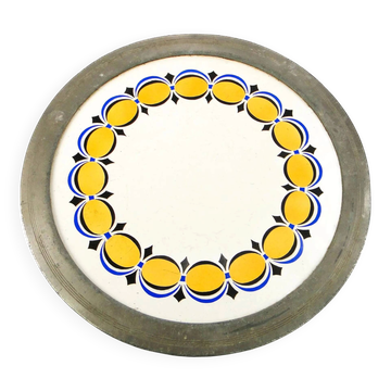 Plateau Art Nouveau, laiton argenté, porcelaine blanche, Autriche, début du 20e siècle