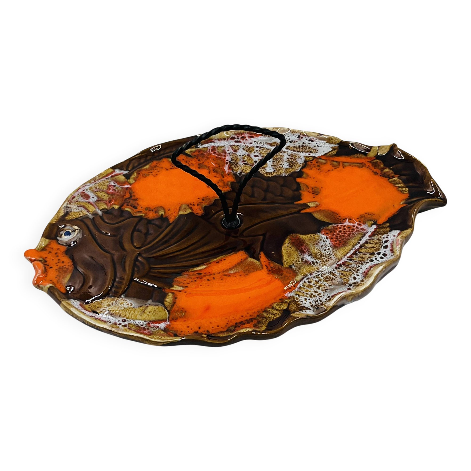 Plat Poisson Vallauris Céramique Vintage Orange