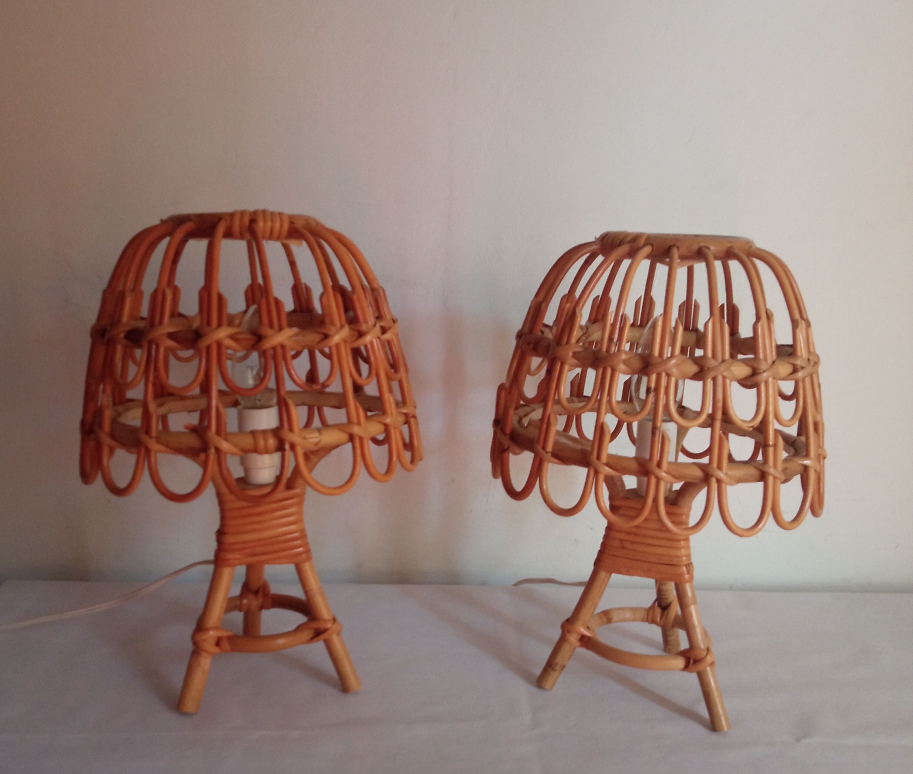 Pair of bamboo bedside lamps 70s