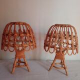 Pair of bamboo bedside lamps 70s