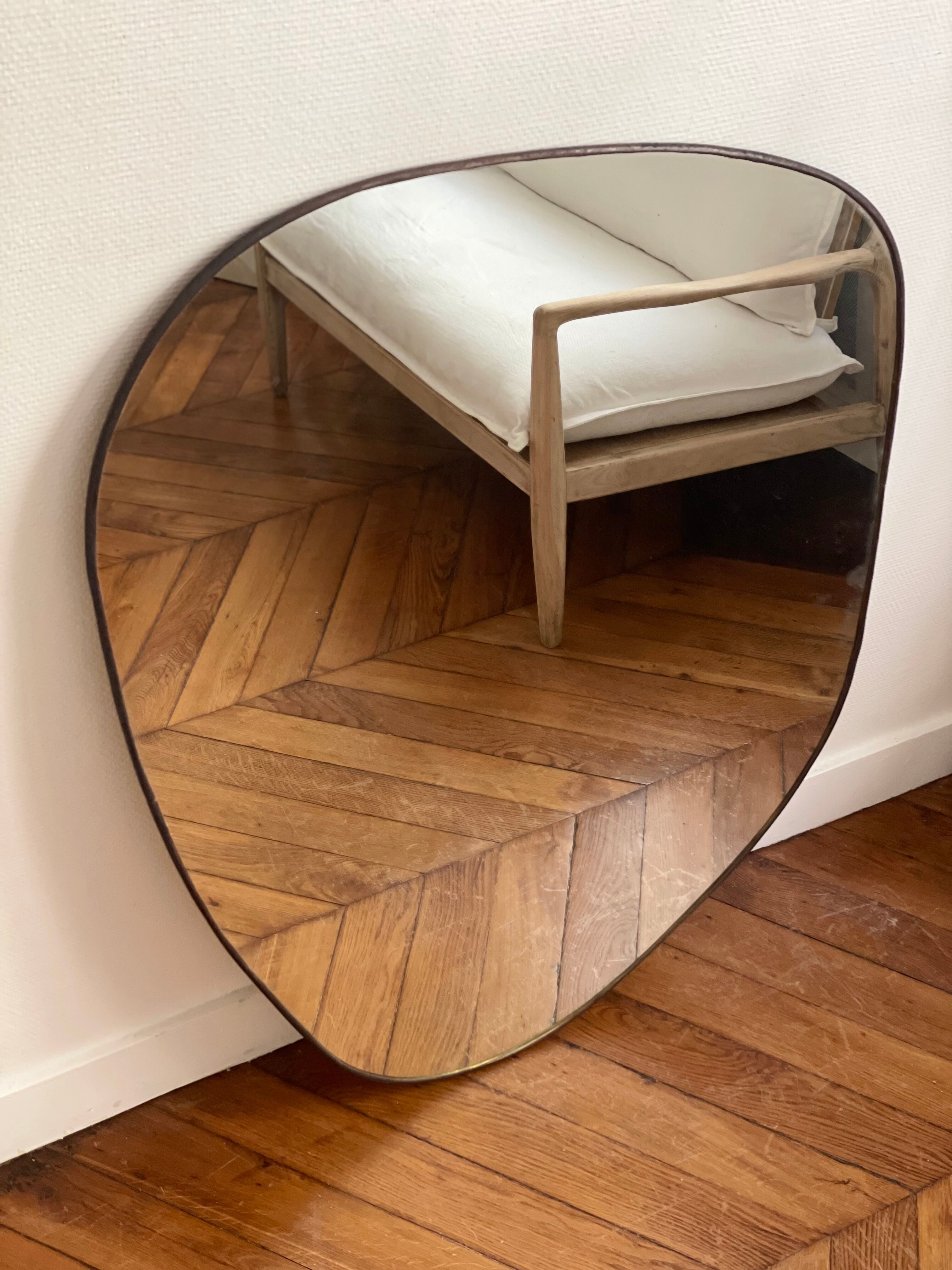 Irregular trapeze mirror organic brass black minimalist 80x110cm