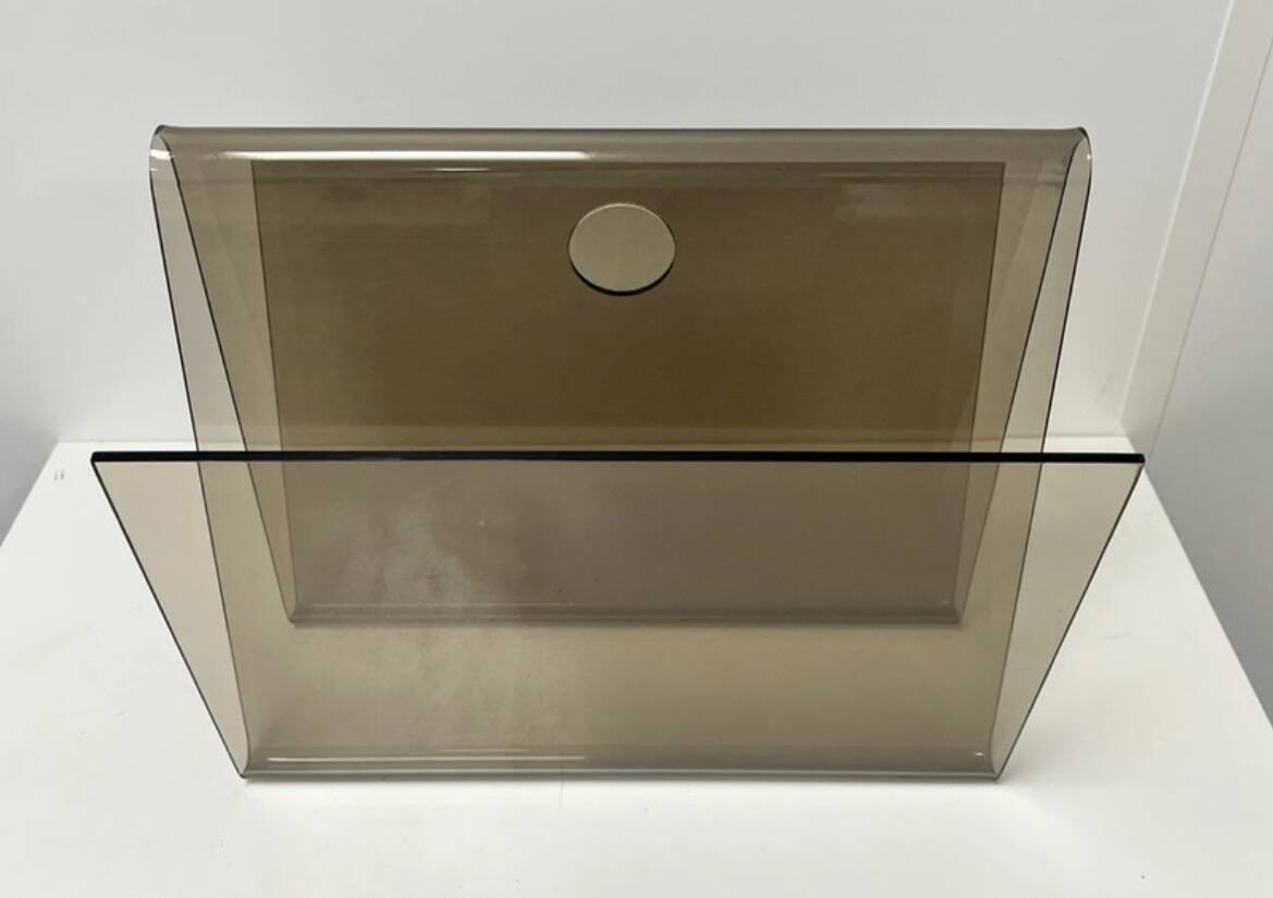 Smoked plexiglass magazine rack in the style of Michel Dumas, France, 1970s.