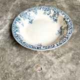 Round and hollow dish Boulenger & Cie in white and blue enamelled iron earth, "Wild rose" service