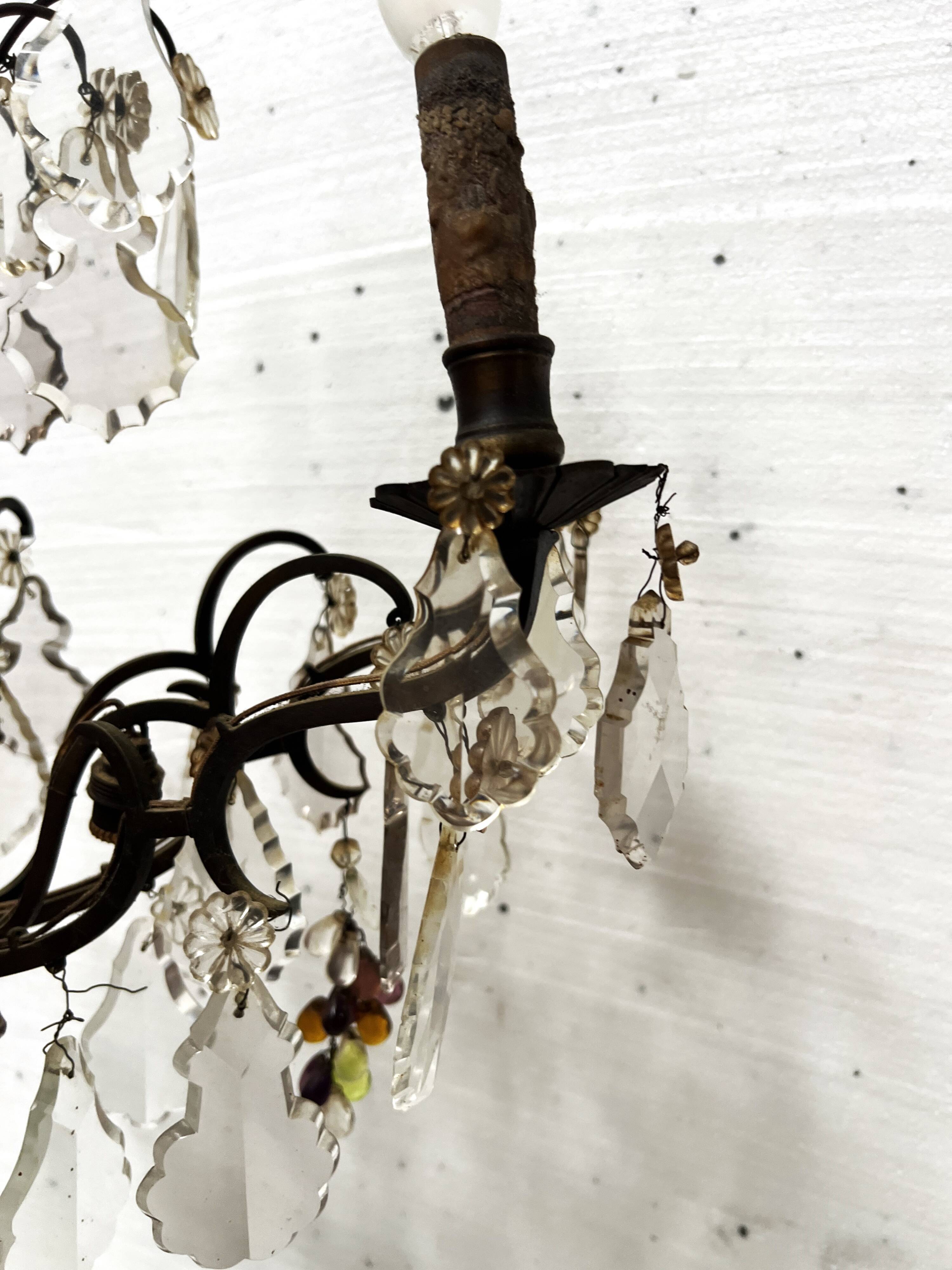 Louis XV style chandelier with pendants and colored glass fruits, 20th century
