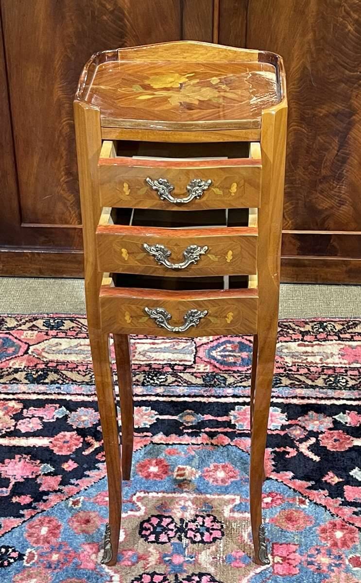 Louis XV style bedside table in rosewood and oak from the 1970s.