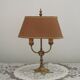 French Mid Century Brass Boulotte 2 Light Table Lamp Brown Shade