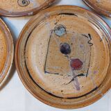 Set of 8 vintage dessert plates in enamelled stoneware signed MALI