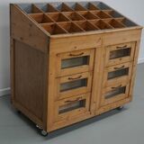 Meuble de mercerie hollandais vintage en pin et verre