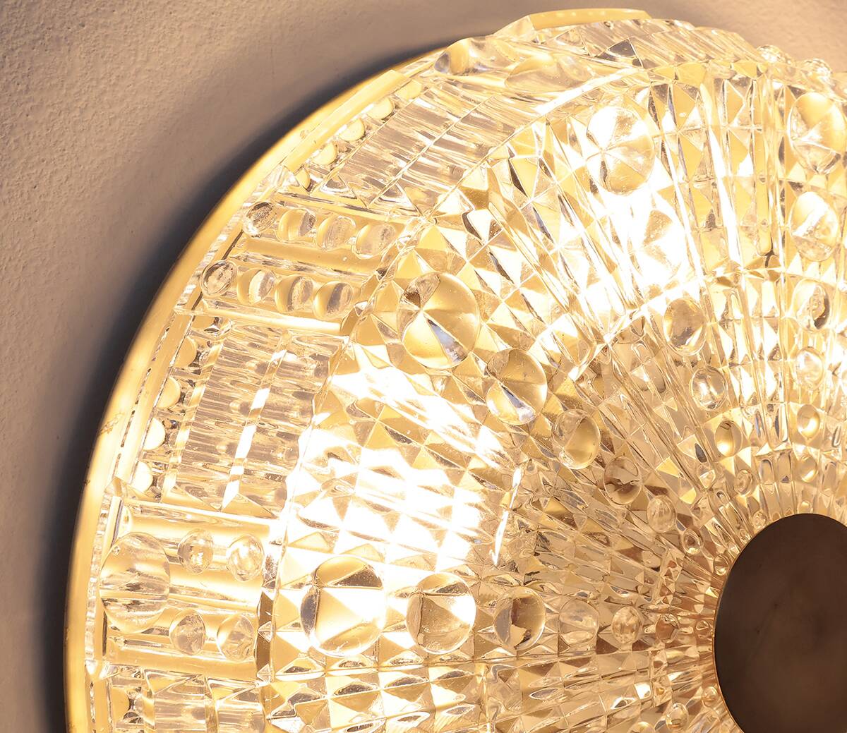 Orrefors crystal and brass ceiling lamp for Lyfa, 1970s