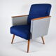 Vintage armchair 60s, DDR, renovation, velvet, houndstooth, blue