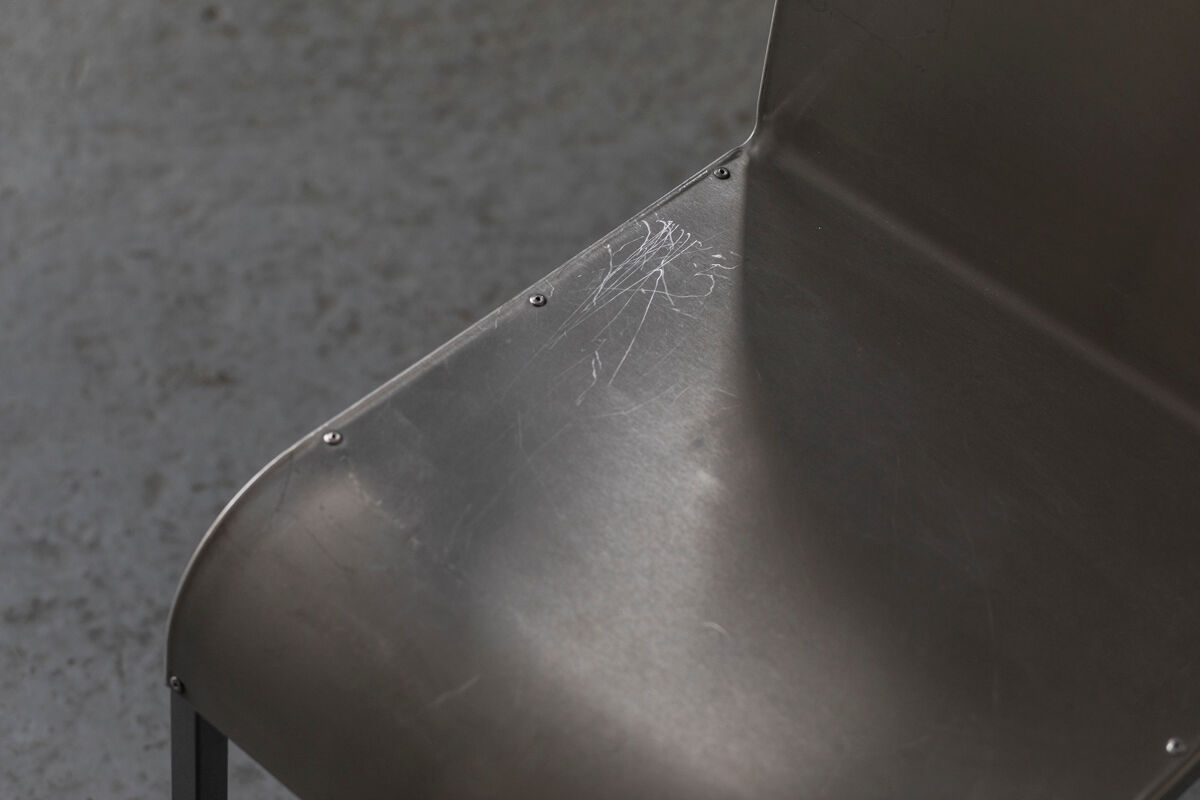 Set of 6 dining chairs in bent aluminum, 1980’s