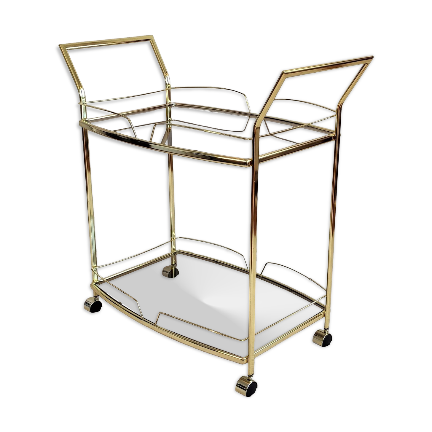 Serves golden trolley bar with wheels, in golden brass of the 80'S