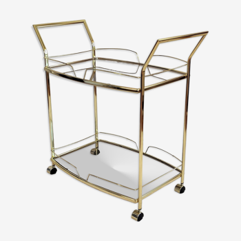 Desserte bar trolley dorée à roulettes en laiton doré des 80'S