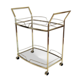 Desserte bar trolley dorée à roulettes en laiton doré des 80'S