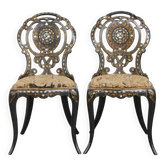 Antique set of 2 Mother of Pearl chairs made of papier-mâché