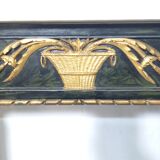 19th century Louis XVI style console table in black and gold with white marble shelf