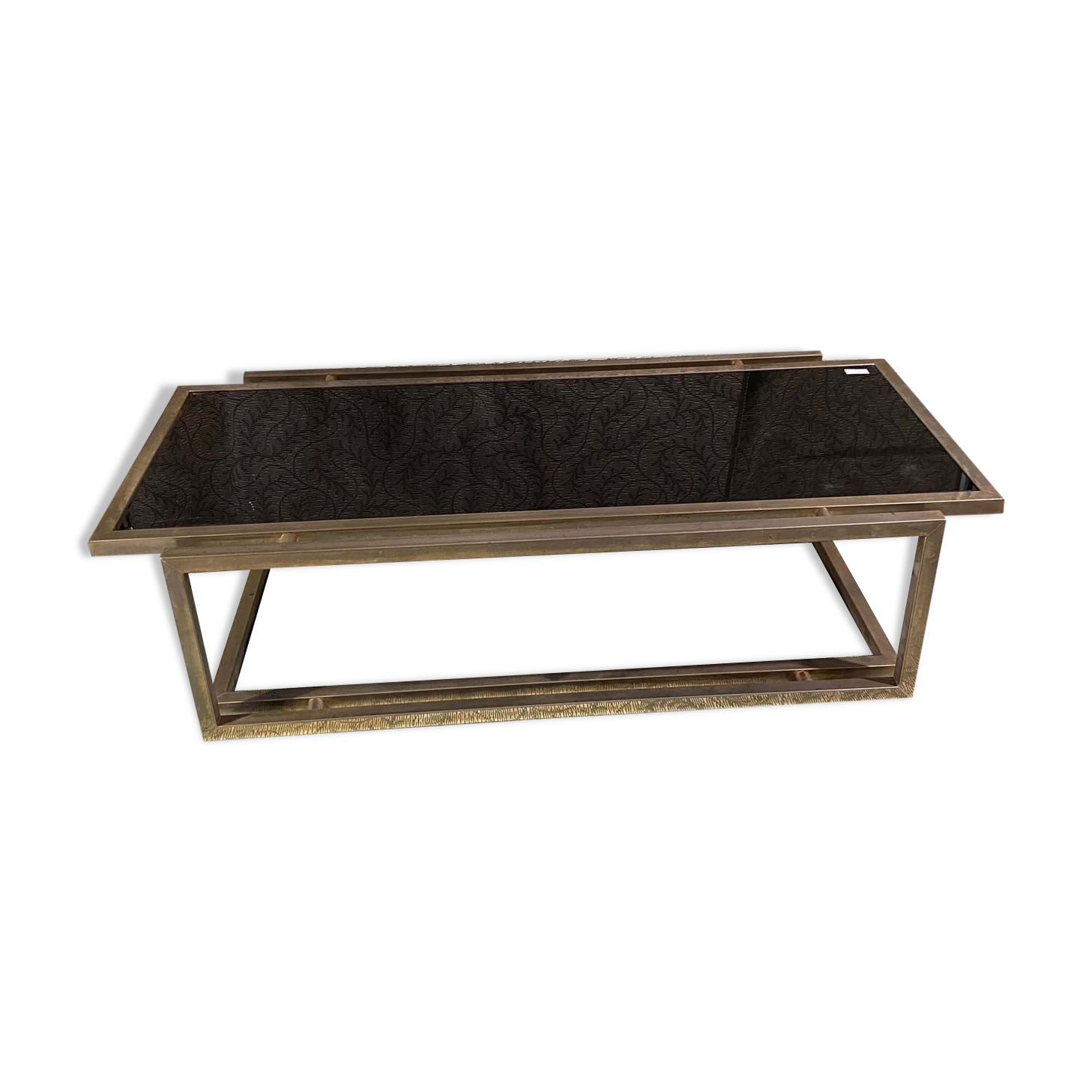 Iron coffee table and black glass. Good general condition