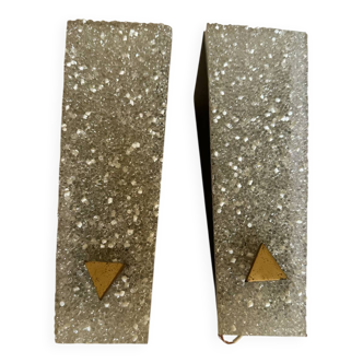 Pair of Perspex Wall Lights in Black Metal and Gold Brass Edited in France