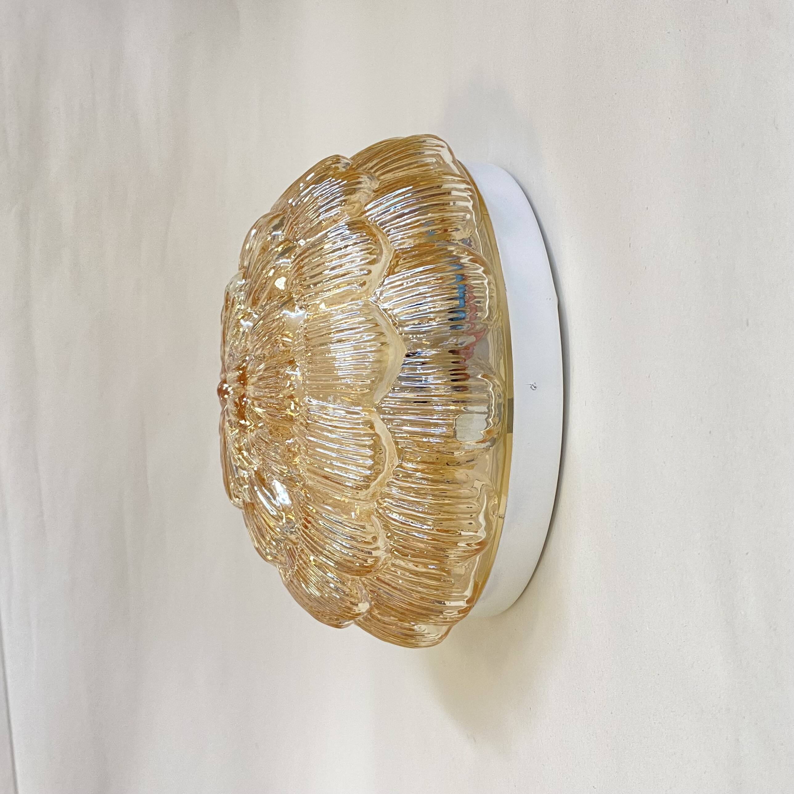 Wall light ceiling light gold glass amber 1970 1980 artichoke