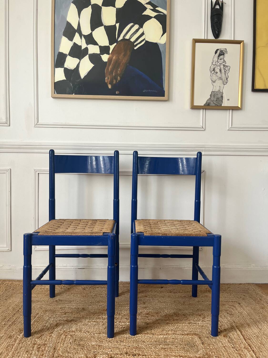 Paire de chaises en bois et corde