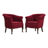 Paire de fauteuils lounge danois, années 1950, tissu rouge en coton/laine.