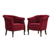 Paire de fauteuils lounge danois, années 1950, tissu rouge en coton/laine.