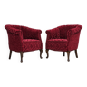 Paire de fauteuils lounge danois, années 1950, tissu rouge en coton/laine.