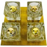 Brass and frosted glass cube wall lamp by Peill & Putzler 1970