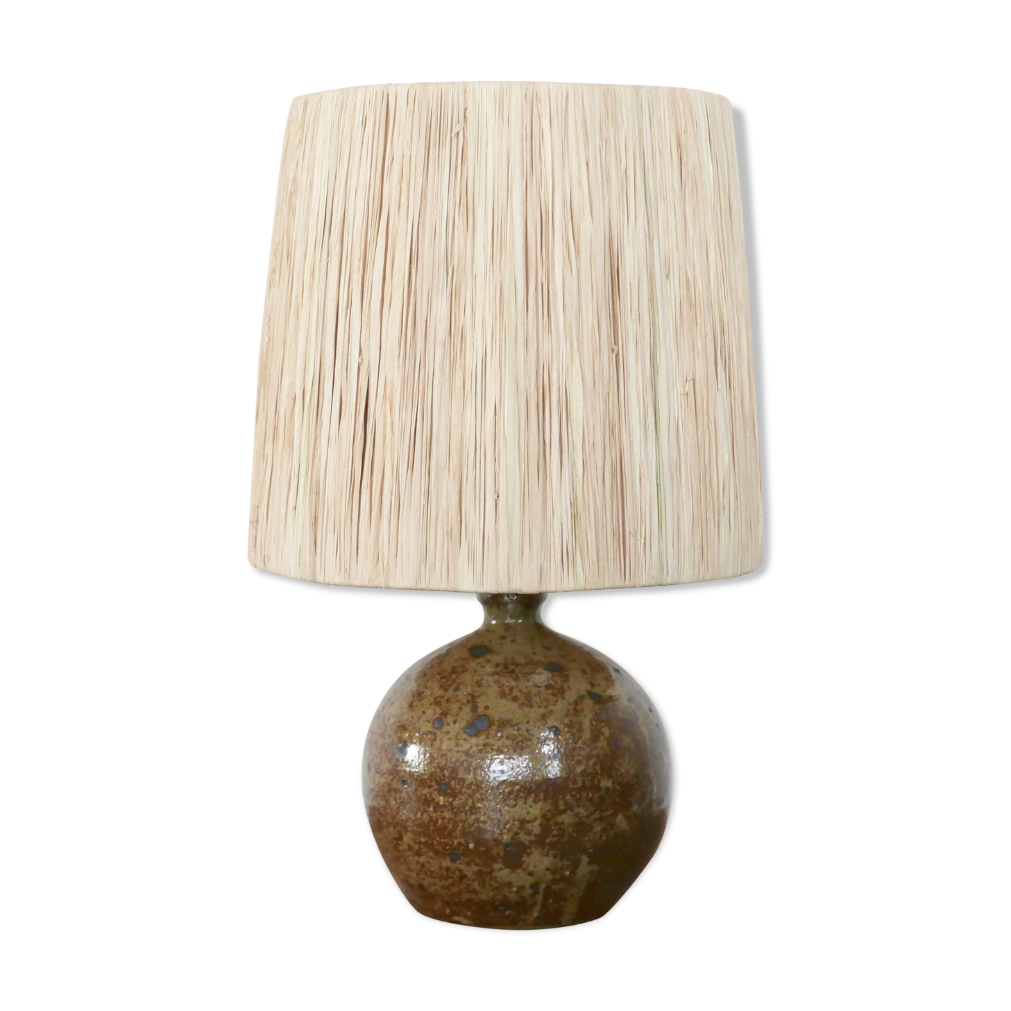 Borne sandstone lamp, raffia lampshade, 1960s