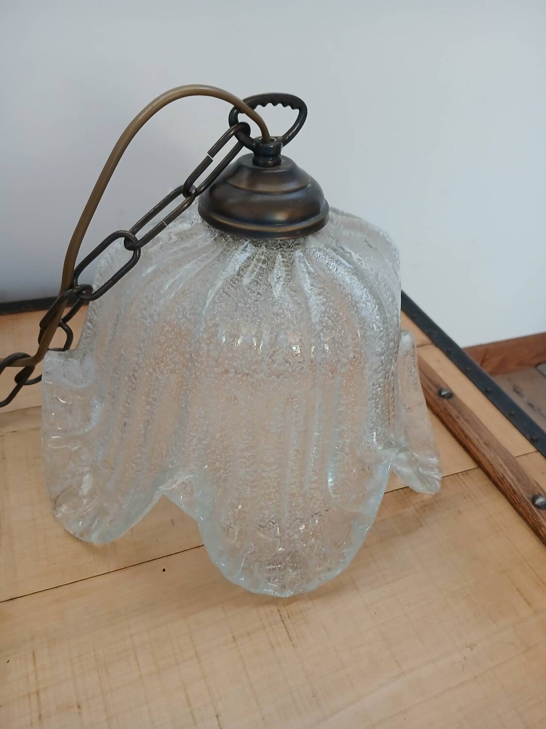 Vintage frosted blown glass pendant light