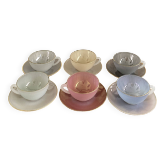 Set of 6 Arlequin Arcopal cups and saucers