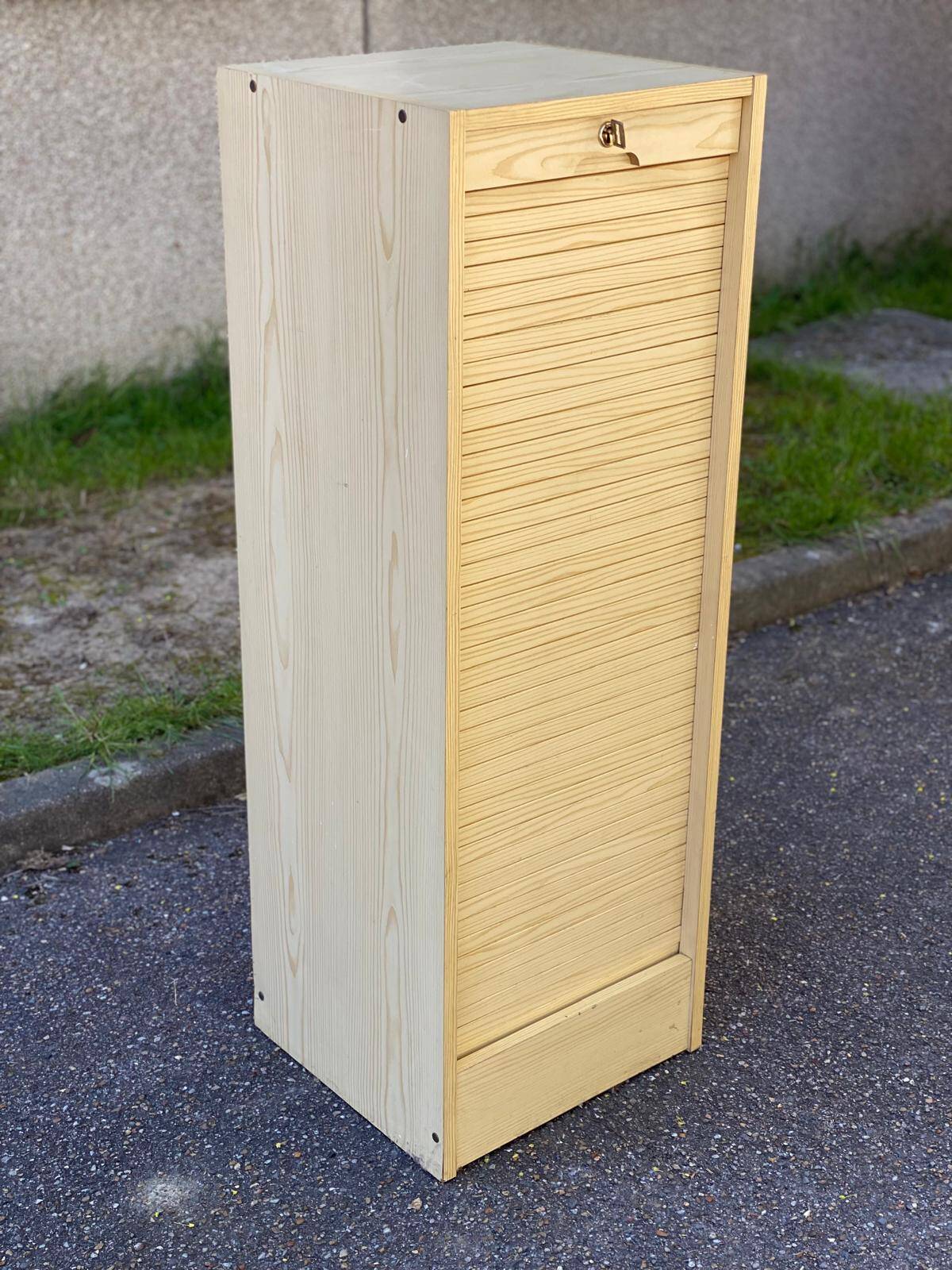Beige wooden cabinet with curtains or sliding shutters 120cm