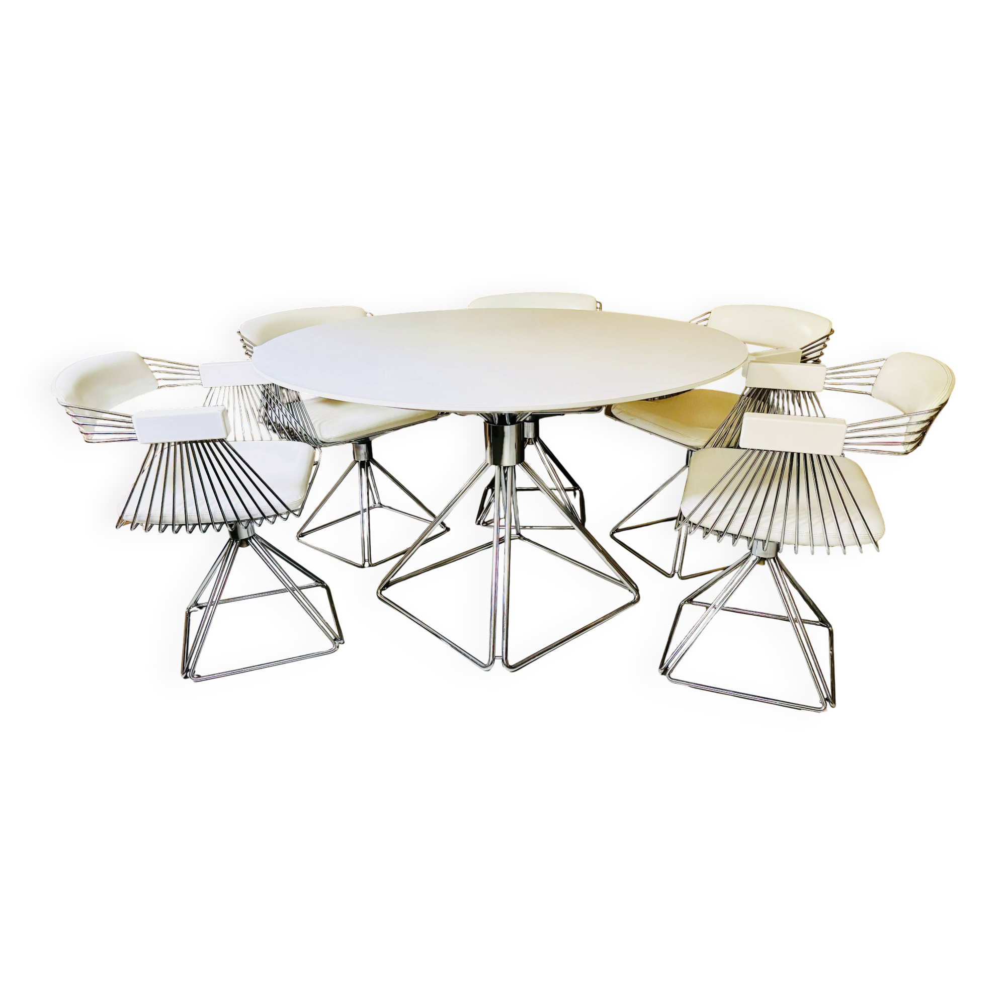 Set of Dining Table with 5 Swivel Wire Chairs by Rudi Verelst for Novalux