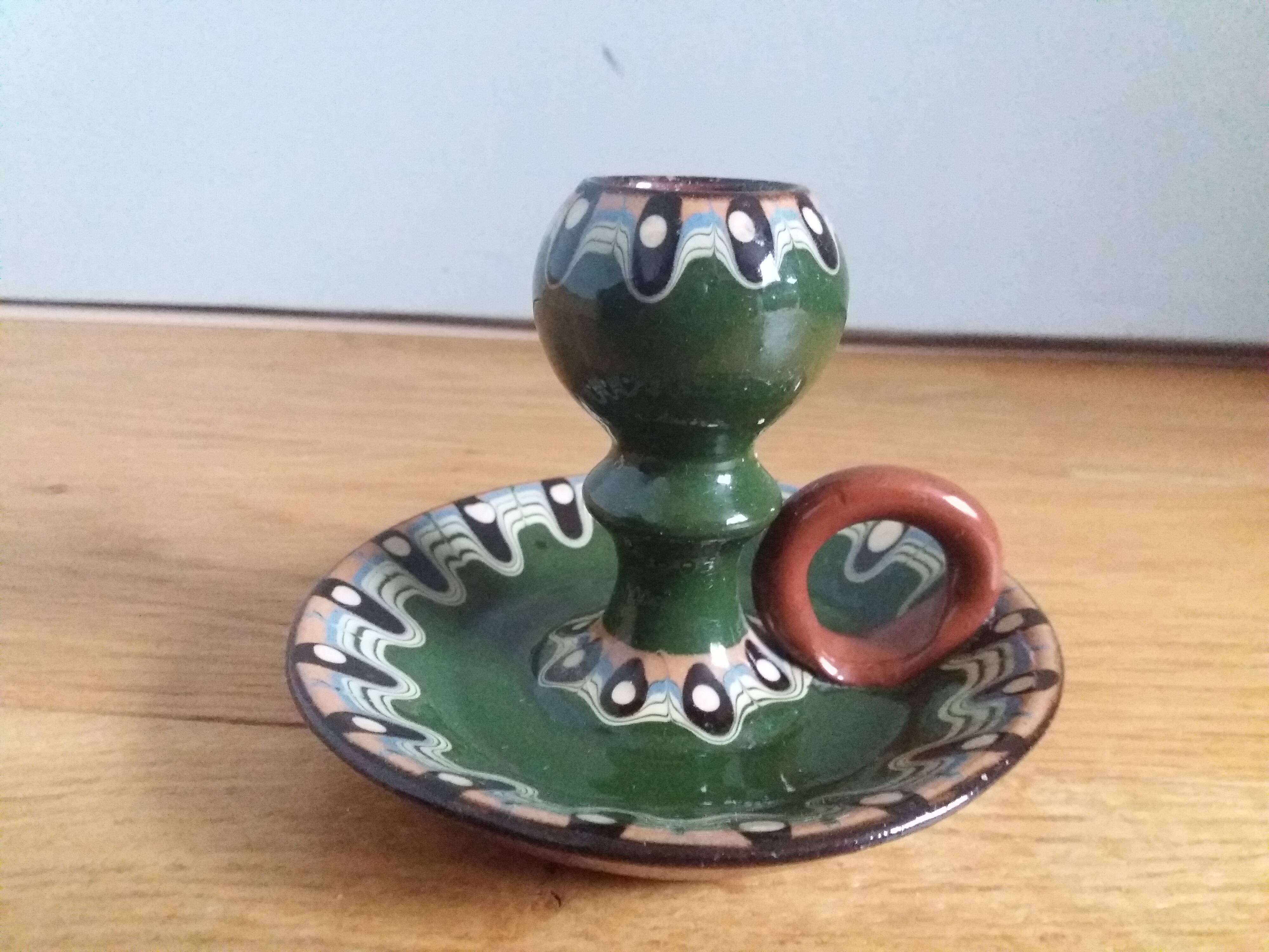 Trojan glazed ceramic cellar rat candle holder Bulgaria